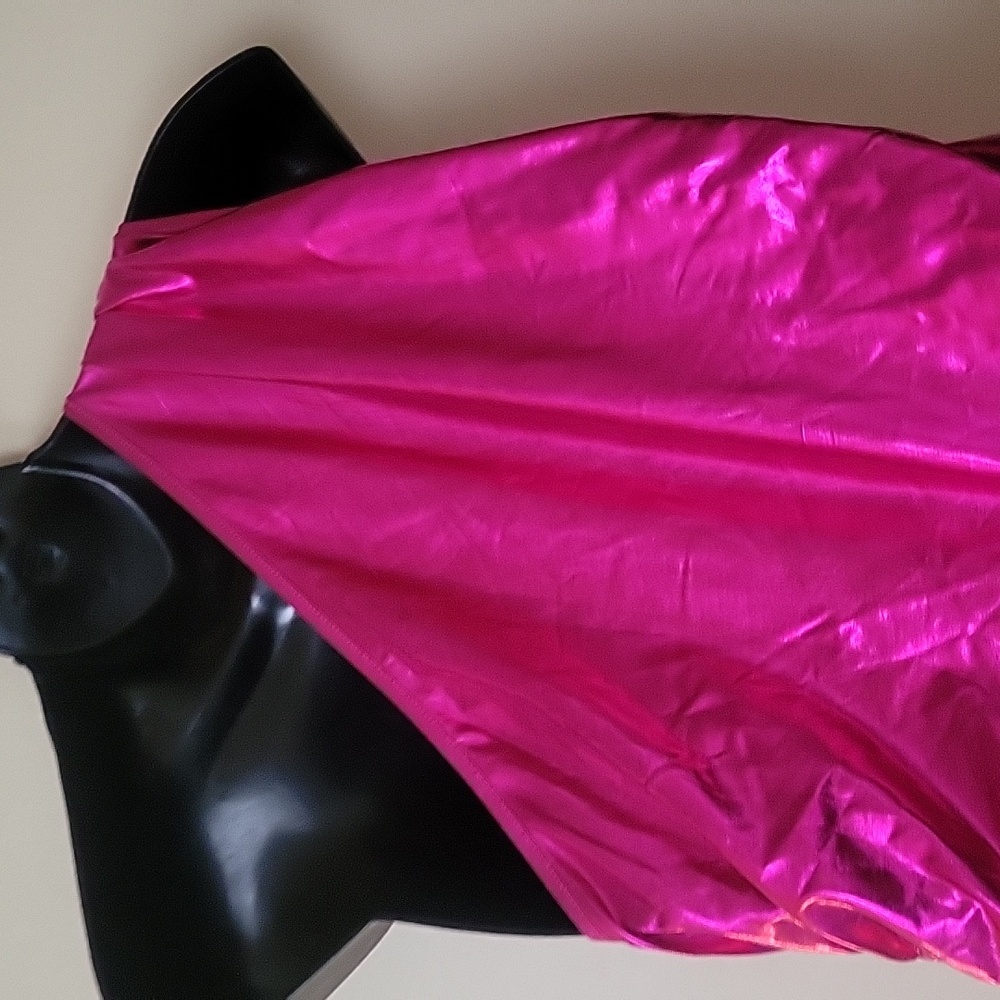 Metallic Fuchsia One-Shoulder Romper - Picture 5 of 6